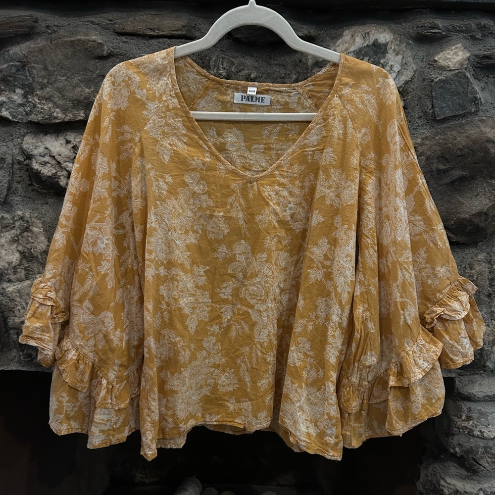 PALME s/m Boho Floral Women's Top beautiful ruffle sleeves lightweight and flowy